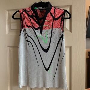 Jamie Sadock Gray/Coral Print Golf Top sz S